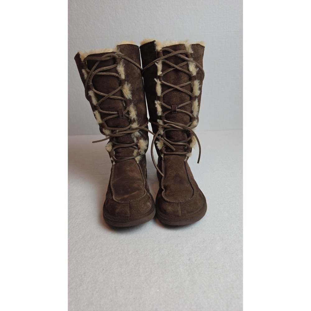 UGG Australia Sunburst Tall Boots Suede Lace Up Shearling Brown 5190 Womens 9